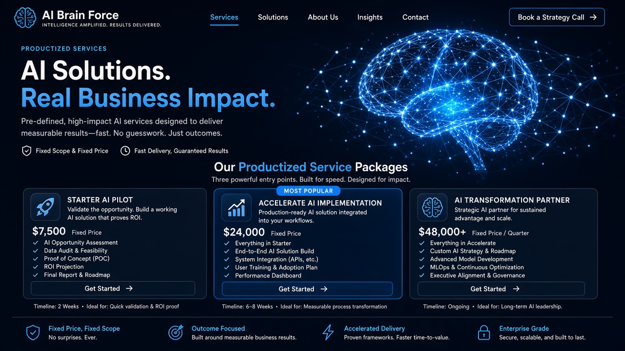 Example website concept 3 for aibrainforce.com — illustrative mockup only