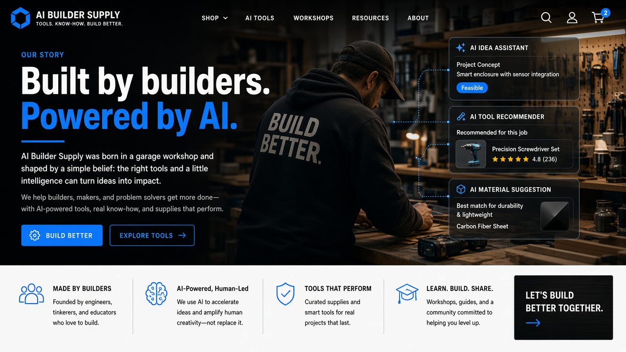 Example website concept 3 for aibuildersupply.com — illustrative mockup only