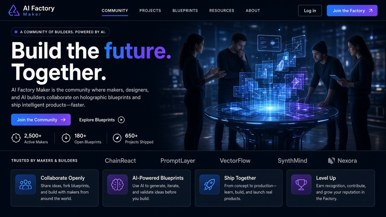 Example website concept 3 for aifactorymaker.com — illustrative mockup only