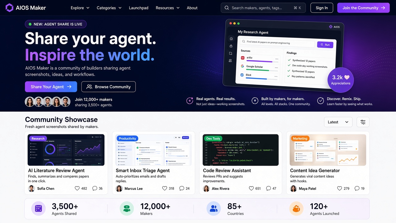Example website concept 3 for aiosmaker.com — illustrative mockup only