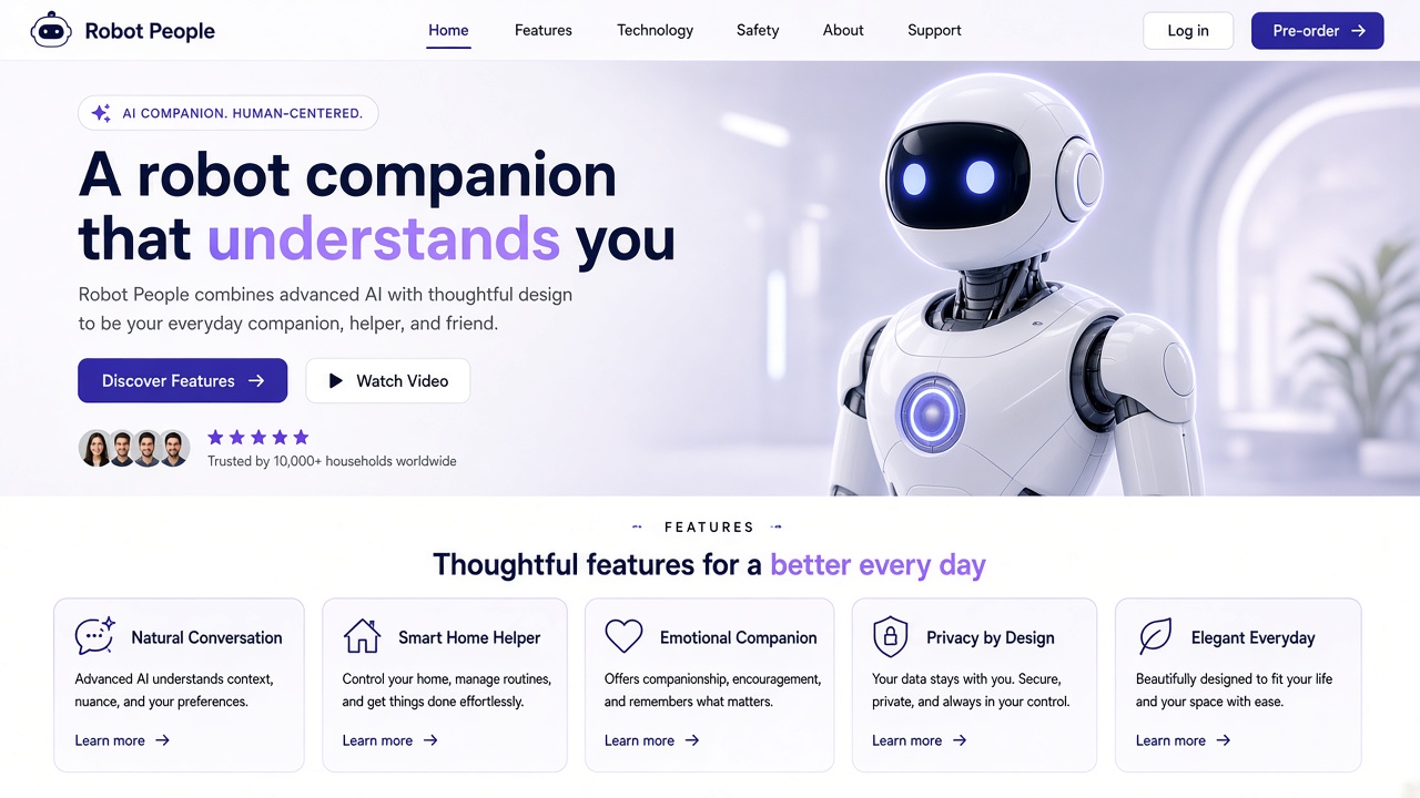Example website concept 2 for airobotpeople.com — illustrative mockup only