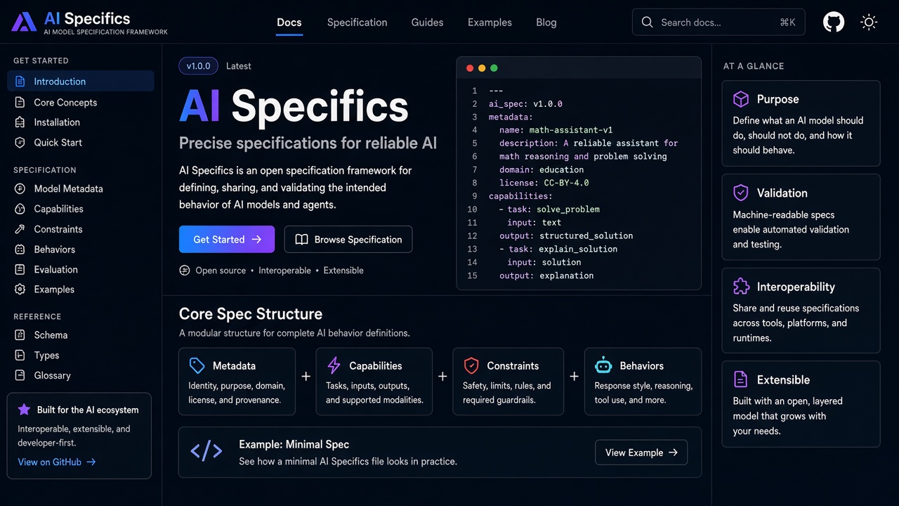 Example website concept 3 for aispecifics.com — illustrative mockup only