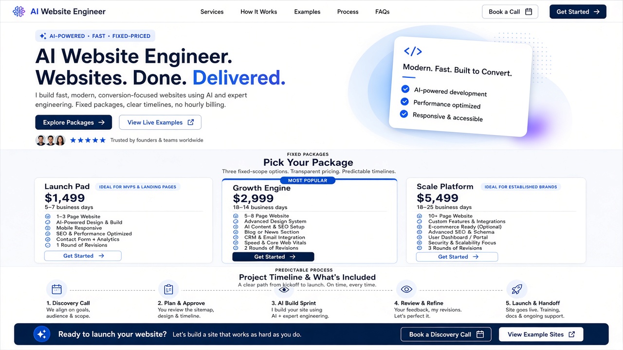 Example website concept 3 for aiwebsiteengineer.com — illustrative mockup only