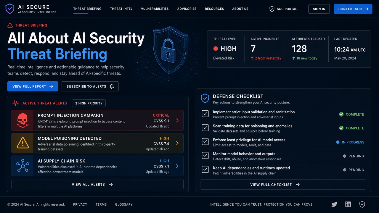 Example website concept 2 for allaboutaisecurity.com — illustrative mockup only