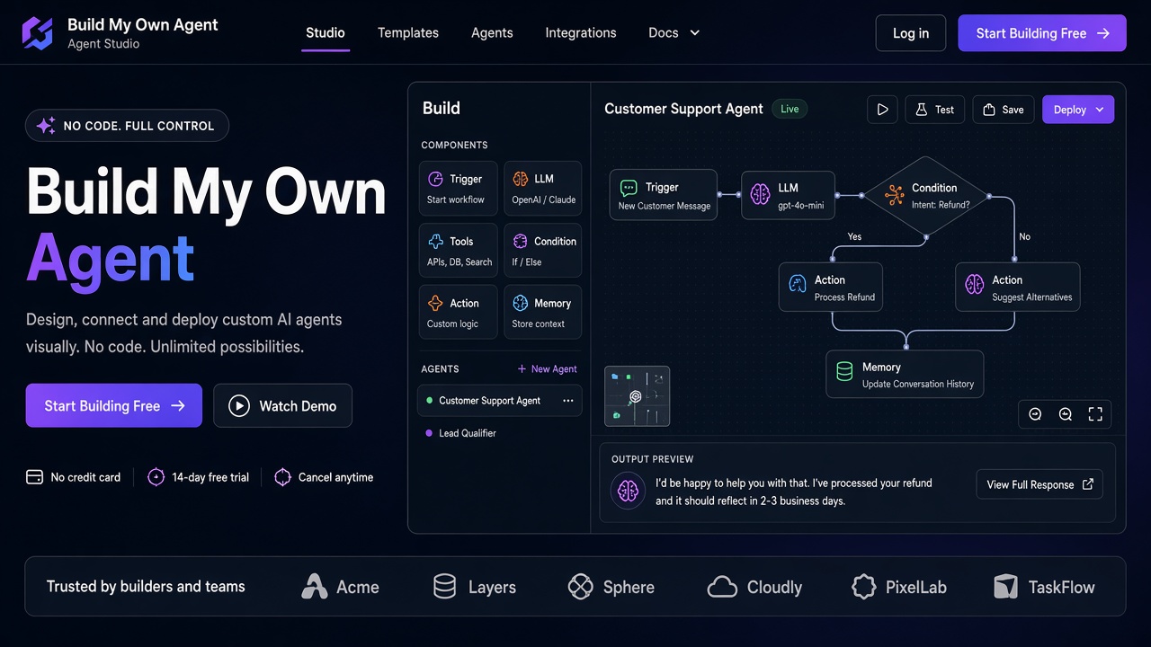 Example website concept 2 for buildmyownagent.net — illustrative mockup only