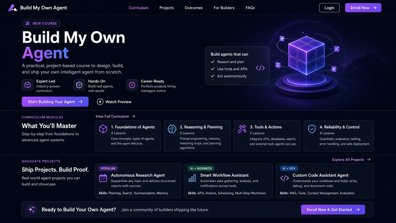 Example website concept 3 for buildmyownagent.net — illustrative mockup only