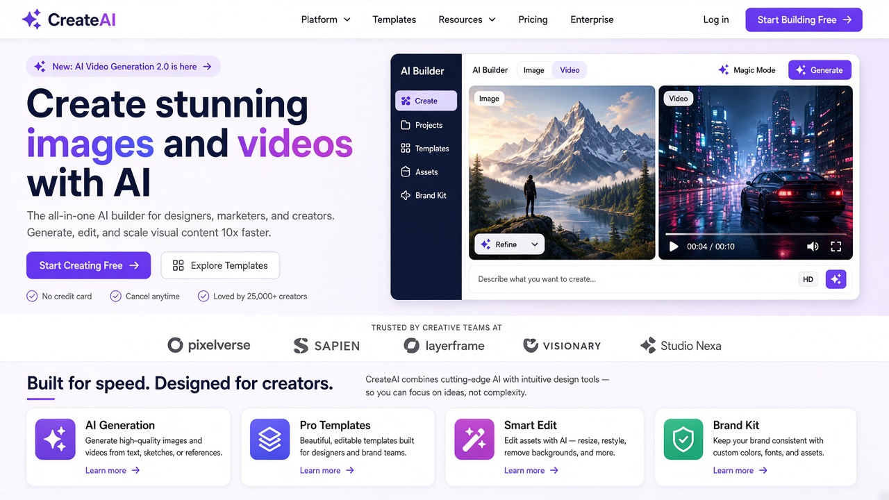Example website concept 2 for creativeaibuilder.com — illustrative mockup only