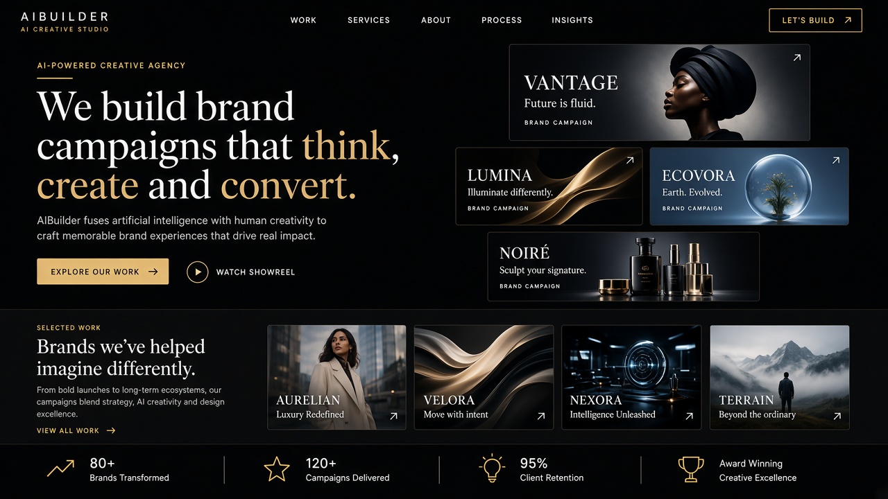 Example website concept 3 for creativeaibuilder.com — illustrative mockup only