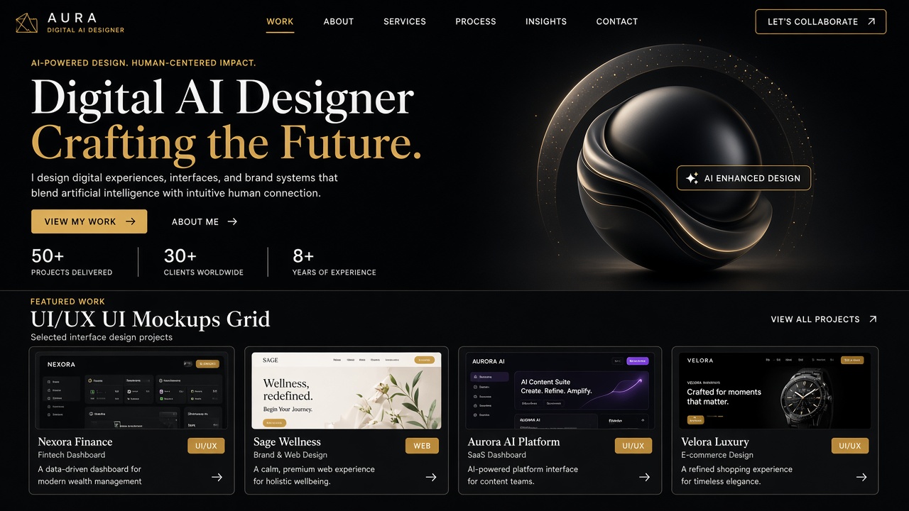 Example website concept 2 for digitalaidesigner.com — illustrative mockup only
