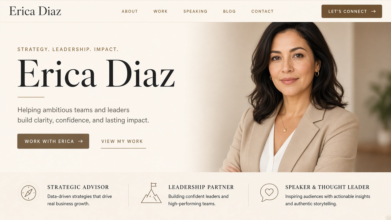 Example website concept 1 for ericadiaz.com — illustrative mockup only