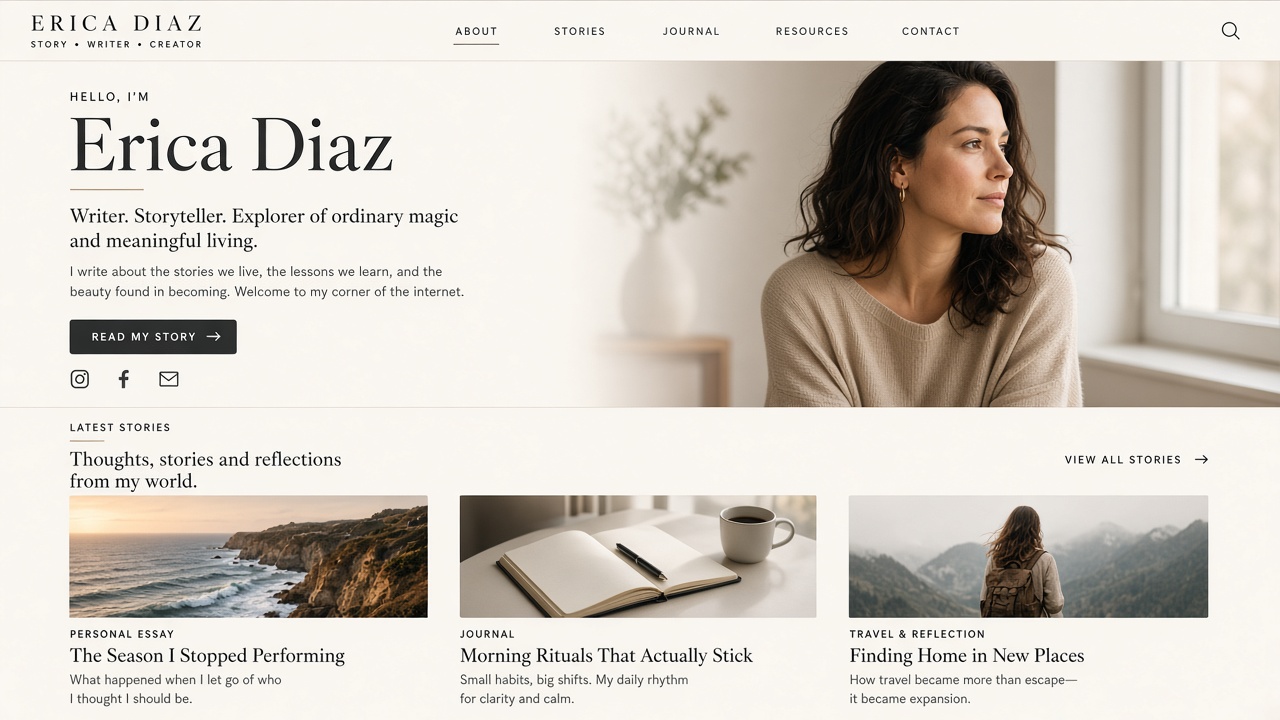 Example website concept 3 for ericadiaz.com — illustrative mockup only