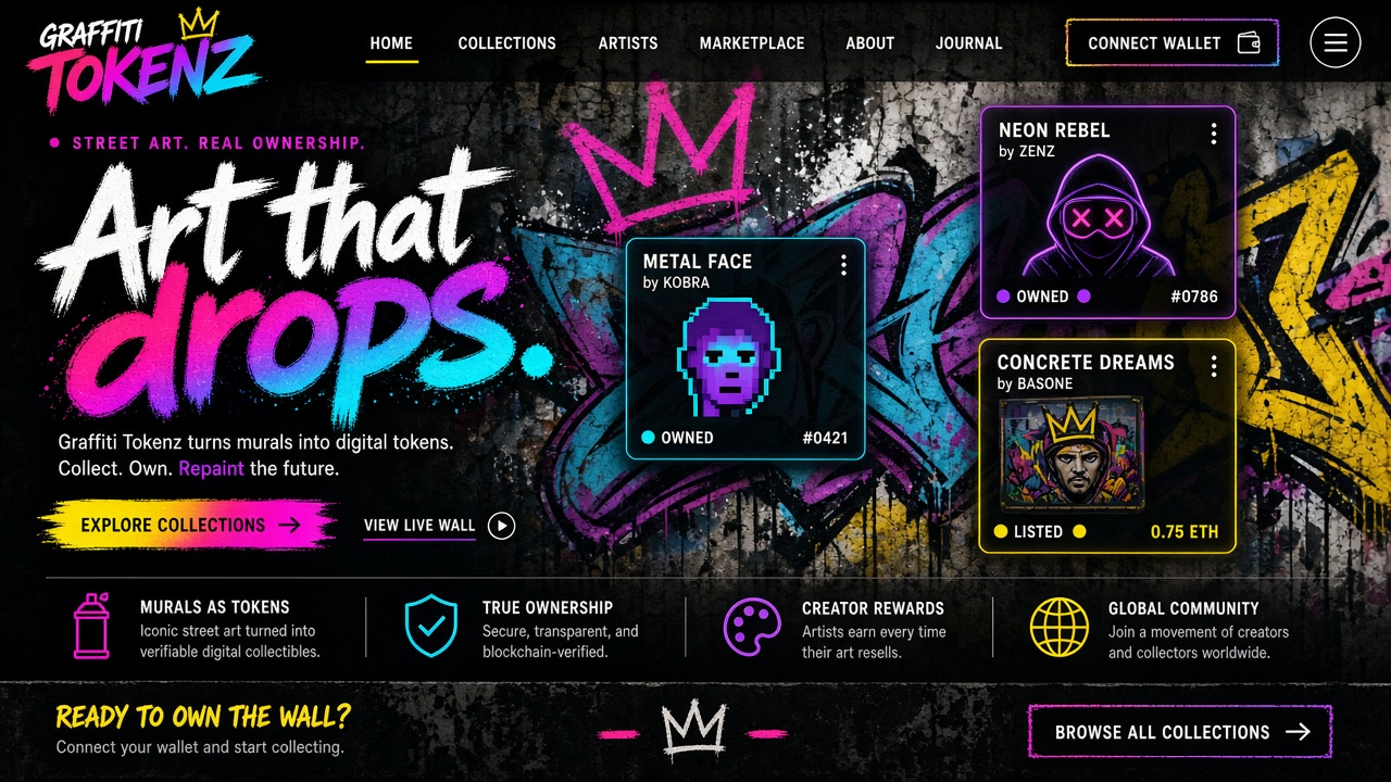 Example website concept 1 for graffititokenz.com — illustrative mockup only