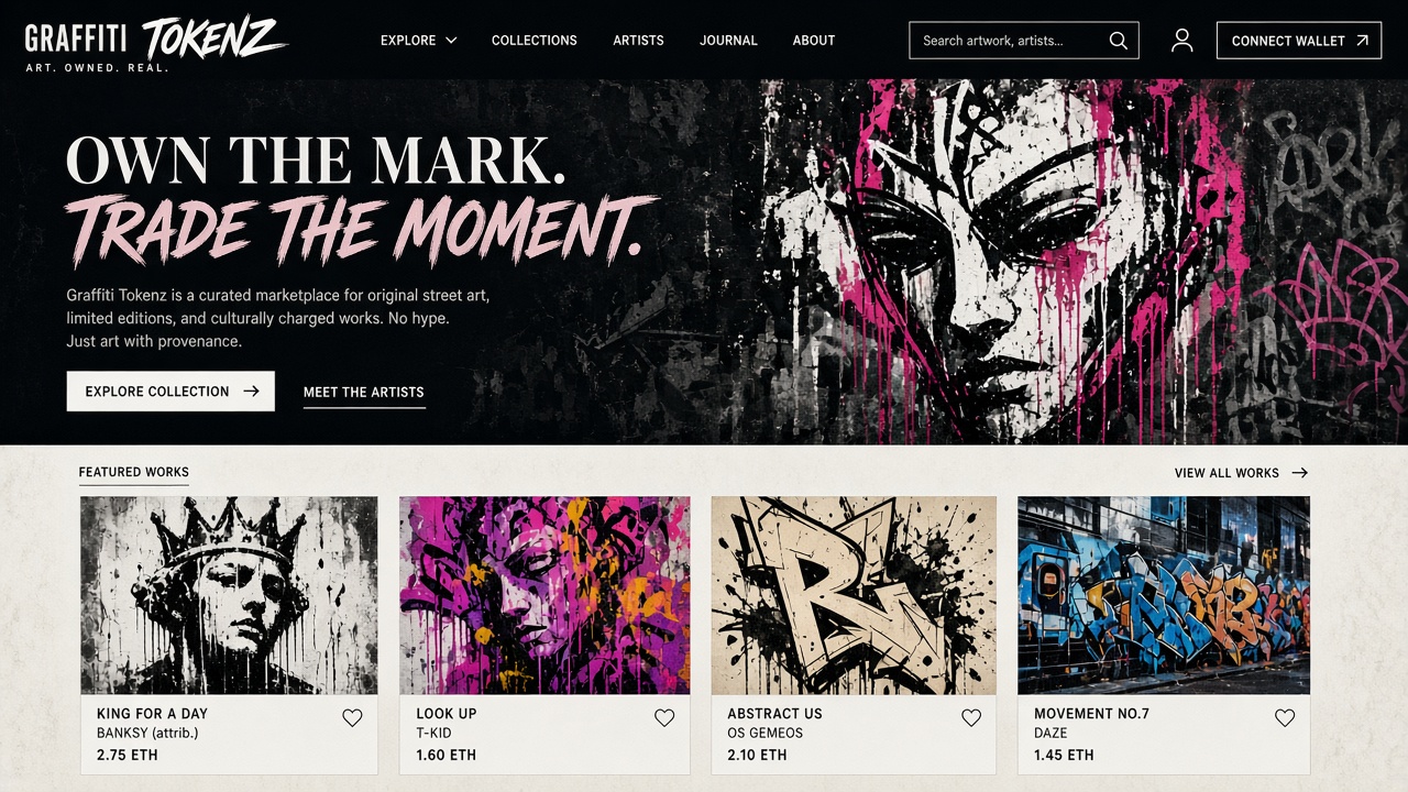 Example website concept 2 for graffititokenz.com — illustrative mockup only
