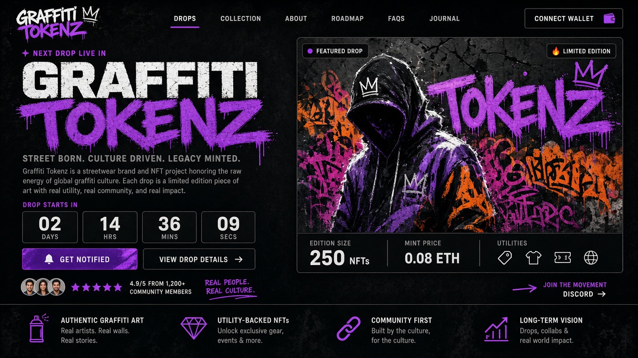 Example website concept 3 for graffititokenz.com — illustrative mockup only