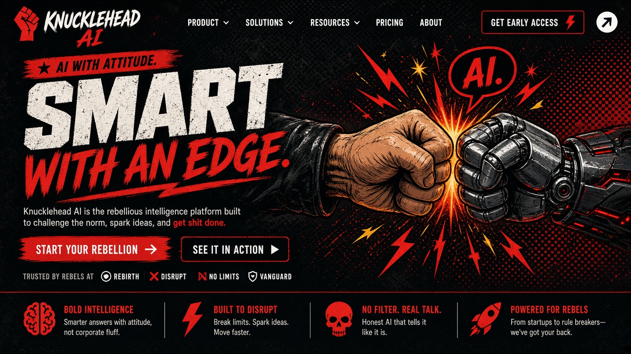 Example website concept 1 for knuckleheadai.com — illustrative mockup only