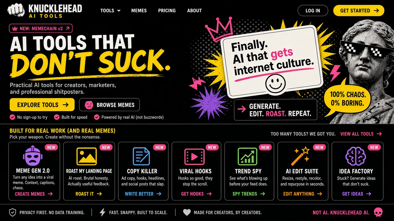 Example website concept 2 for knuckleheadai.com — illustrative mockup only