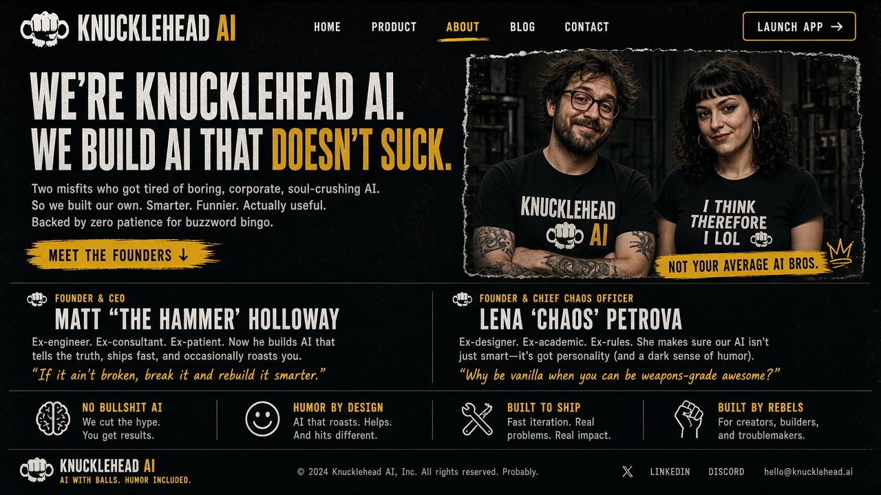 Example website concept 3 for knuckleheadai.com — illustrative mockup only