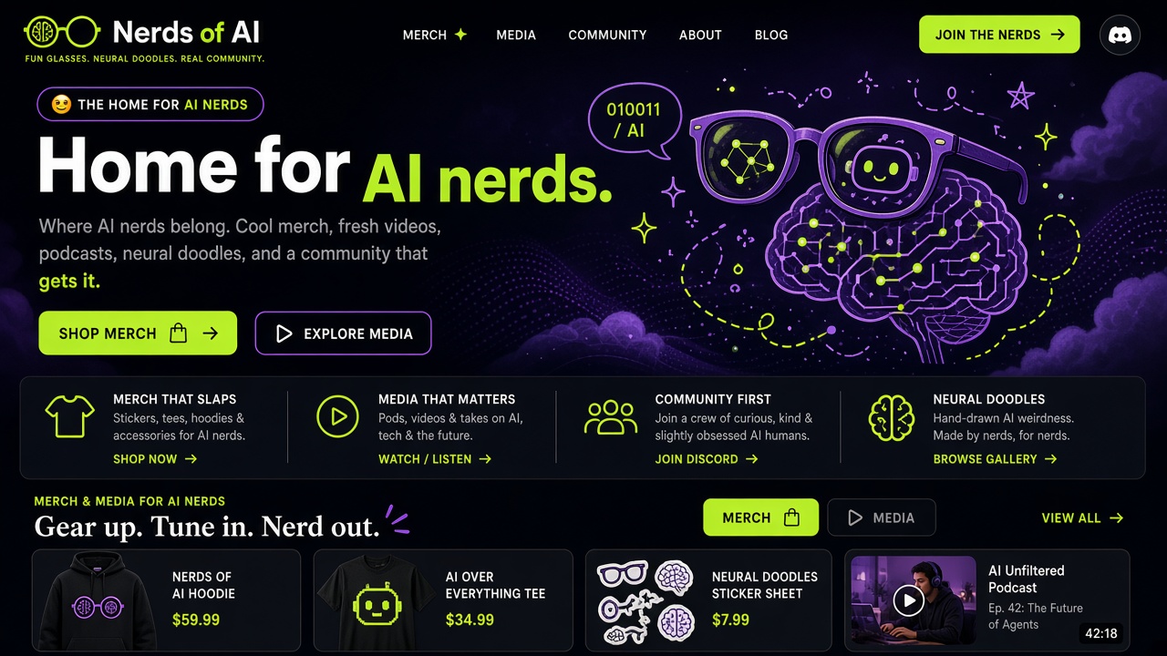 Example website concept 1 for nerdsofai.com — illustrative mockup only