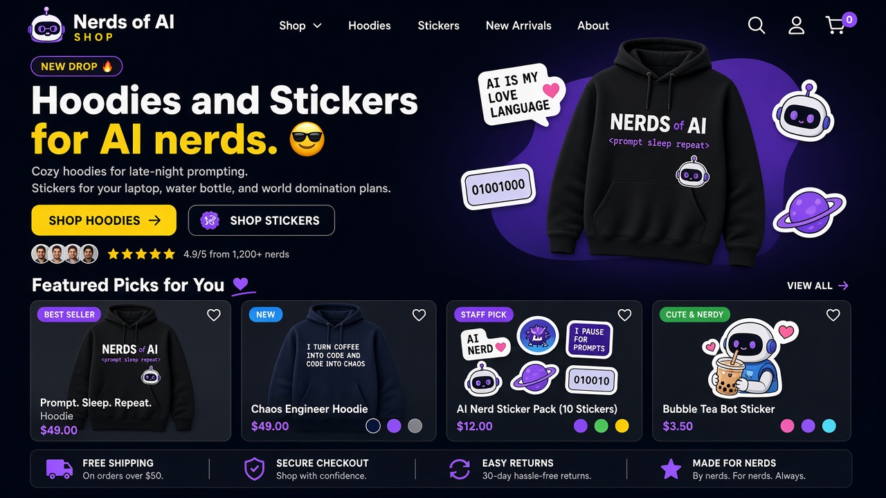 Example website concept 2 for nerdsofai.com — illustrative mockup only