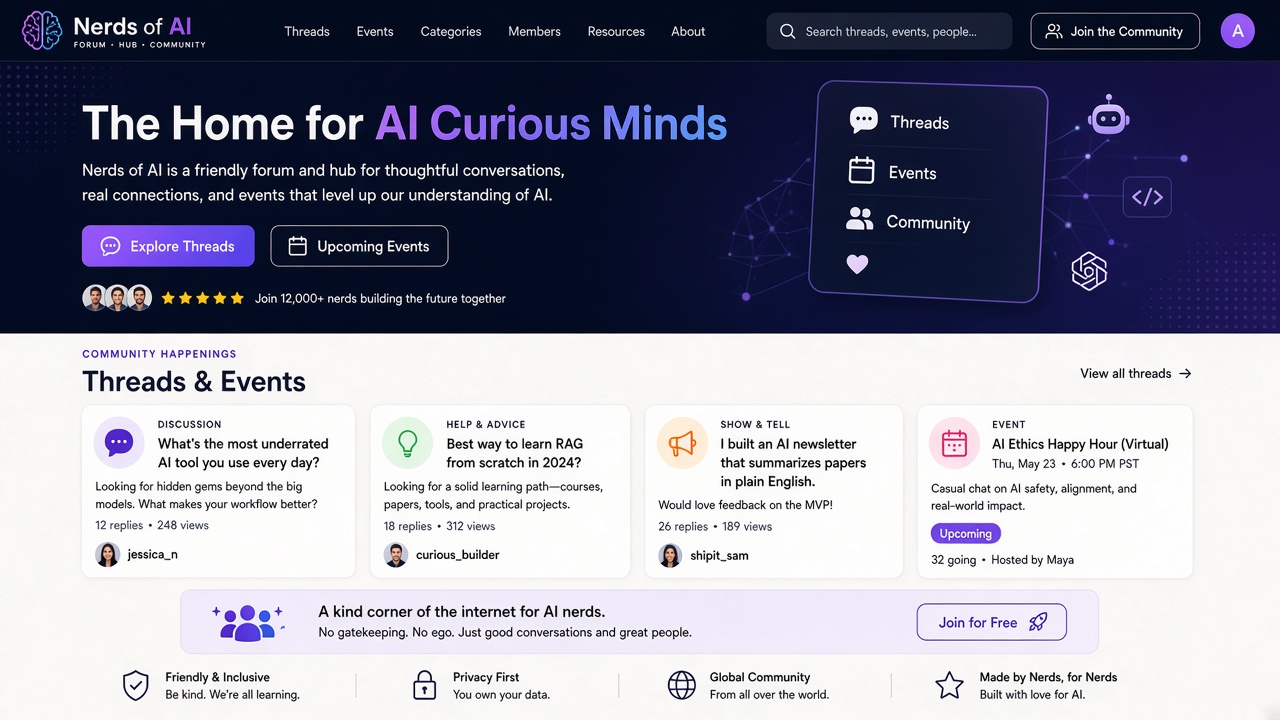 Example website concept 3 for nerdsofai.com — illustrative mockup only
