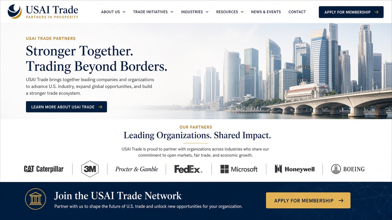 Example website concept 3 for usaitrade.com — illustrative mockup only
