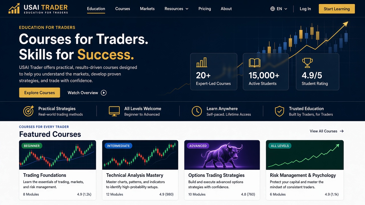 Example website concept 3 for usaitrader.com — illustrative mockup only