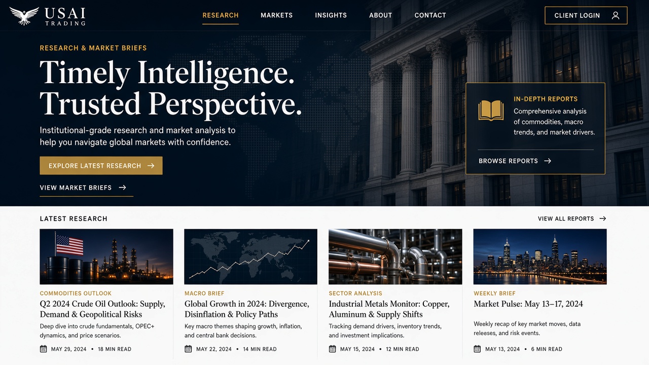 Example website concept 2 for usaitrading.com — illustrative mockup only